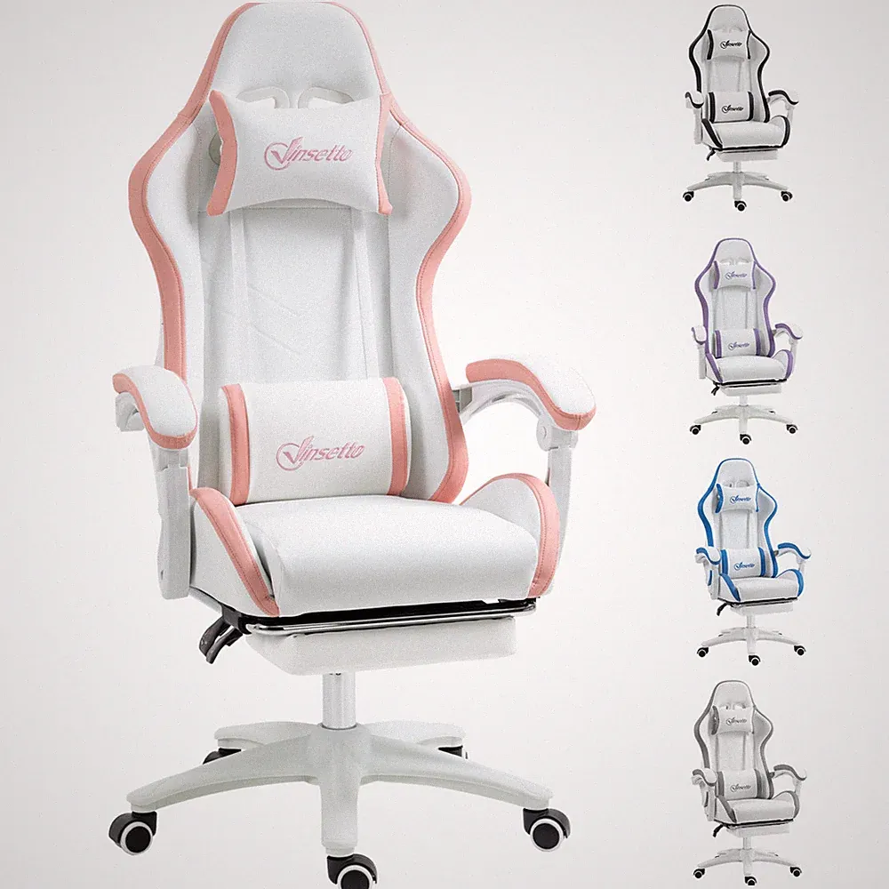Gaming Stuhl Rosa Kunstleder 65x65x129cm Liegestuhl 135° Fußstütze mit Kissen