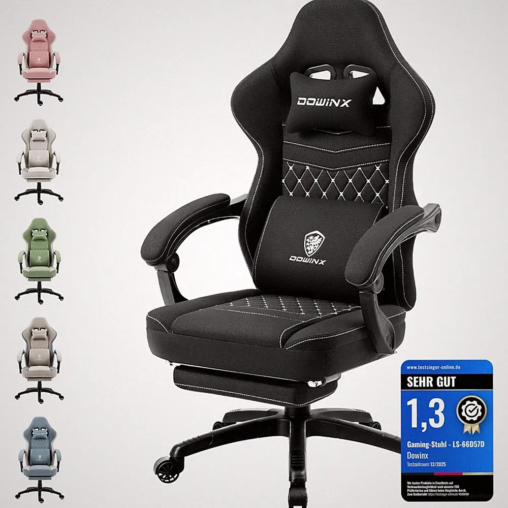Gaming Stuhl Stoff Bürostuhl Ergonomisch verstellbar schwarz Taschenfeder
