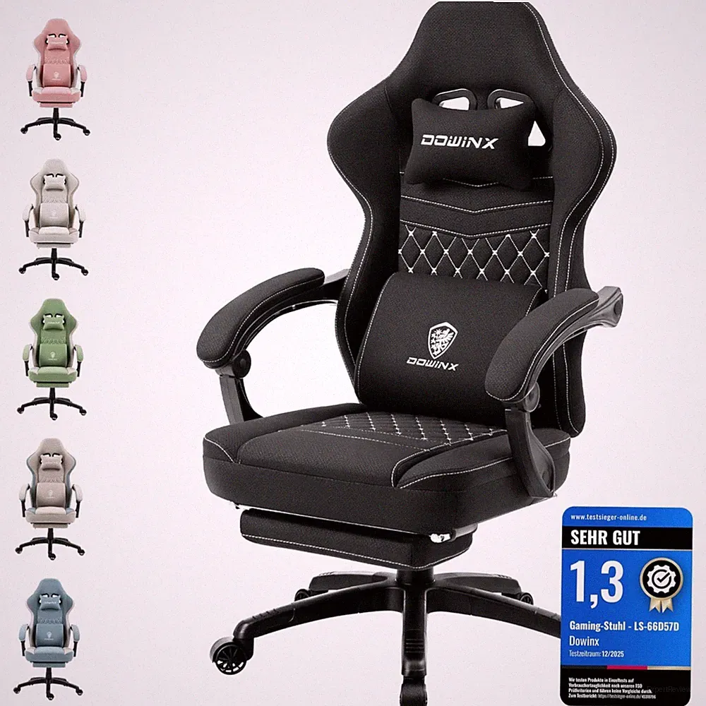 Gaming Stuhl Stoff Bürostuhl Hochverstellbar ergonomisch 160kg Schwarz