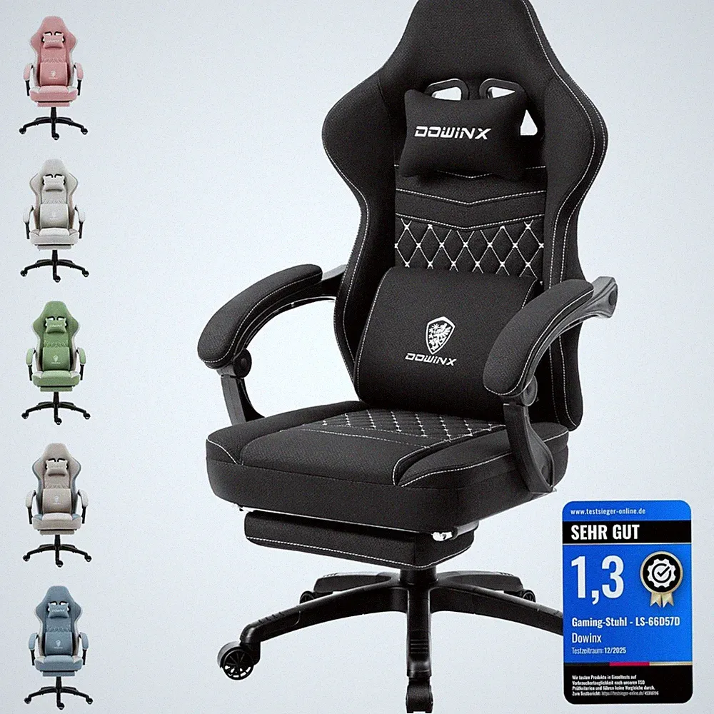 Gaming Stuhl Stoff Bürostuhl mit Taschenfederkissen verstellbar Ergonomisch S...