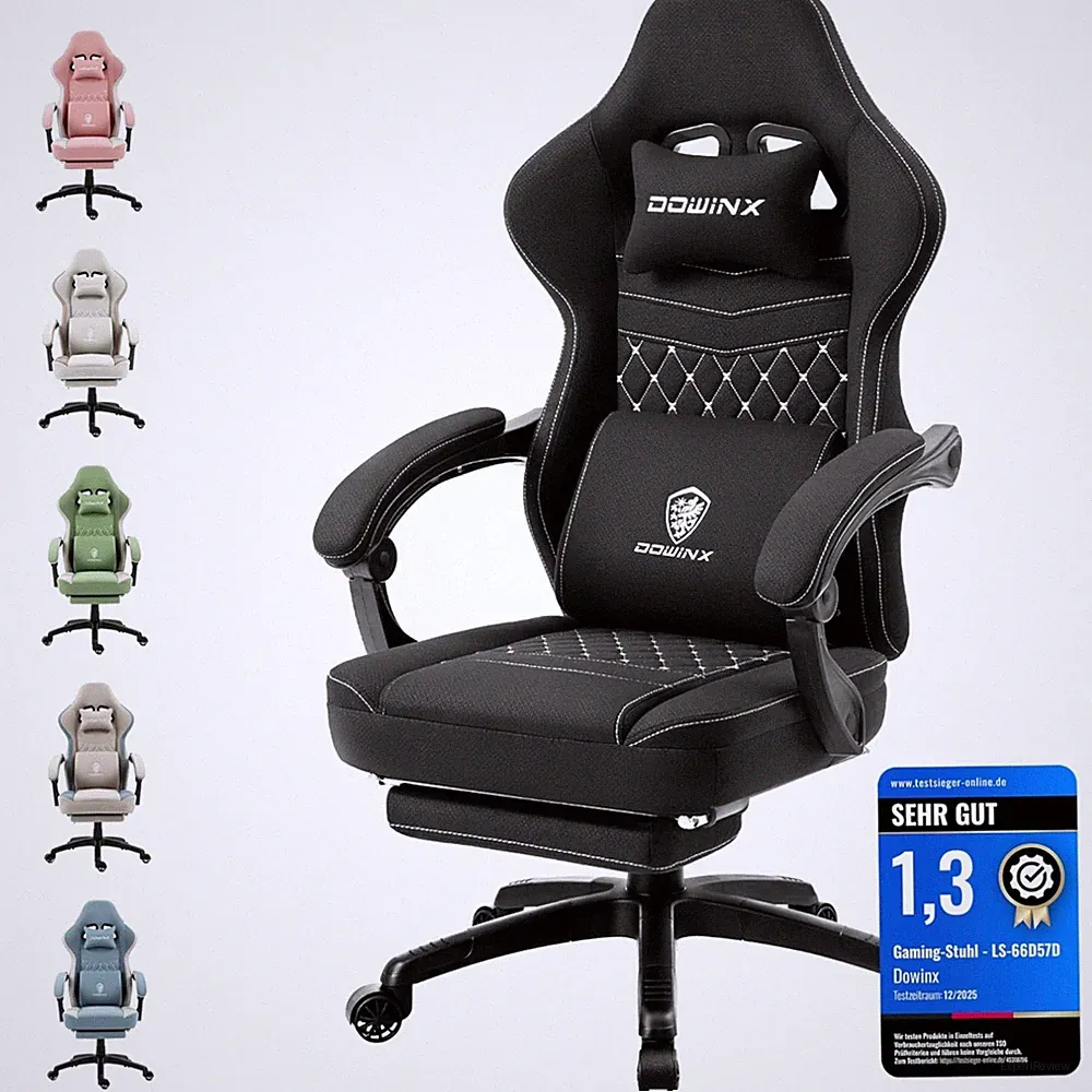 Gaming Stuhl Stoff Bürostuhl mit Taschenfederkissen Verstellbar Ergonomisch S...