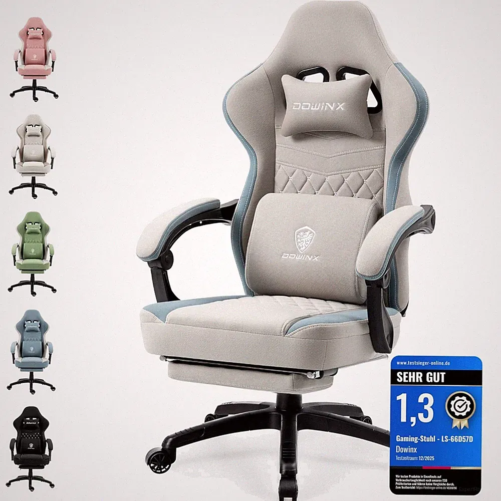 Gaming Stuhl Stoff Bürostuhl mit Taschenfederkissen verstellbar Grau