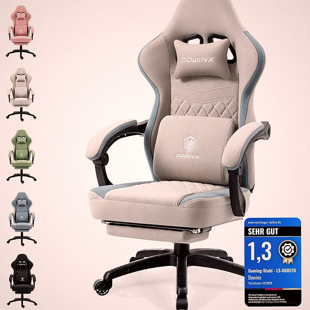 Gaming Stuhl Stoff Bürostuhl verstellbar Ergonomisch Racing Grau