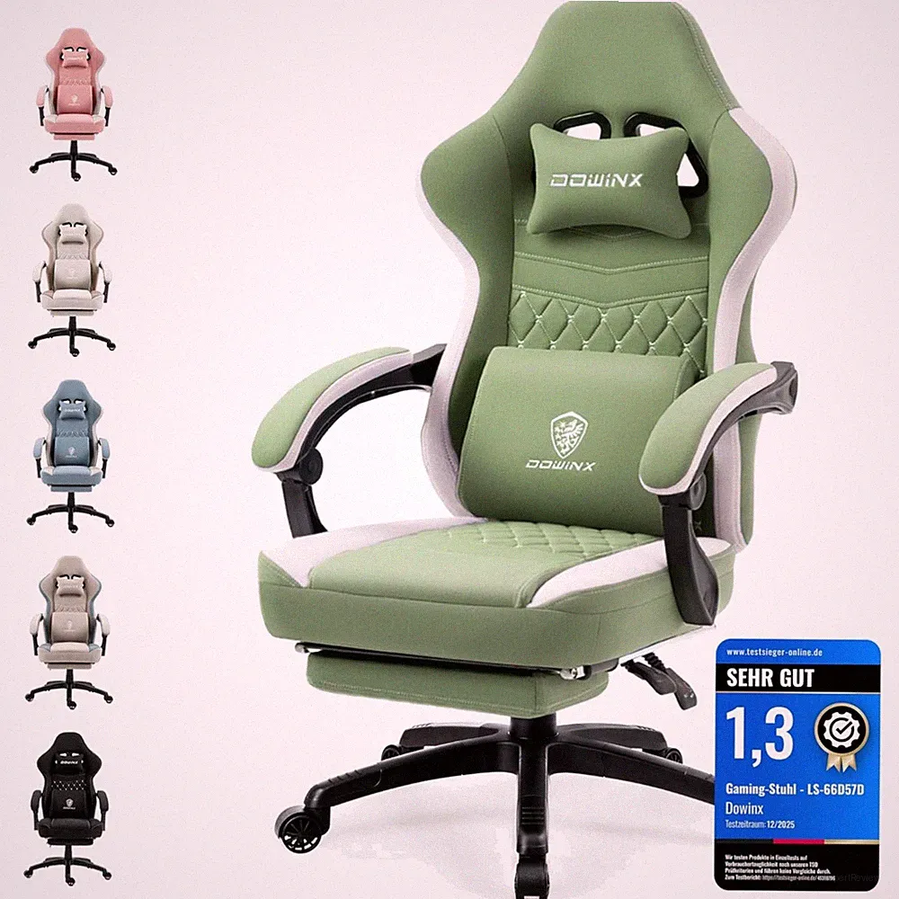 Gaming Stuhl Stoff Ergonomisch mit Taschenfederkissen Fußstütze Bürostuhl