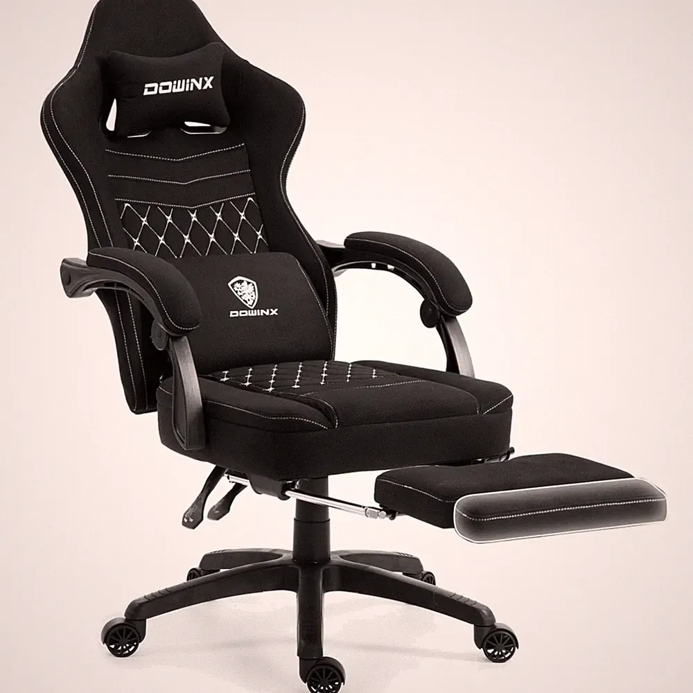 Gaming-Stuhl Stoff klappbare Fußstütze Ergonomisch Bürostuhl mit Gelkissen