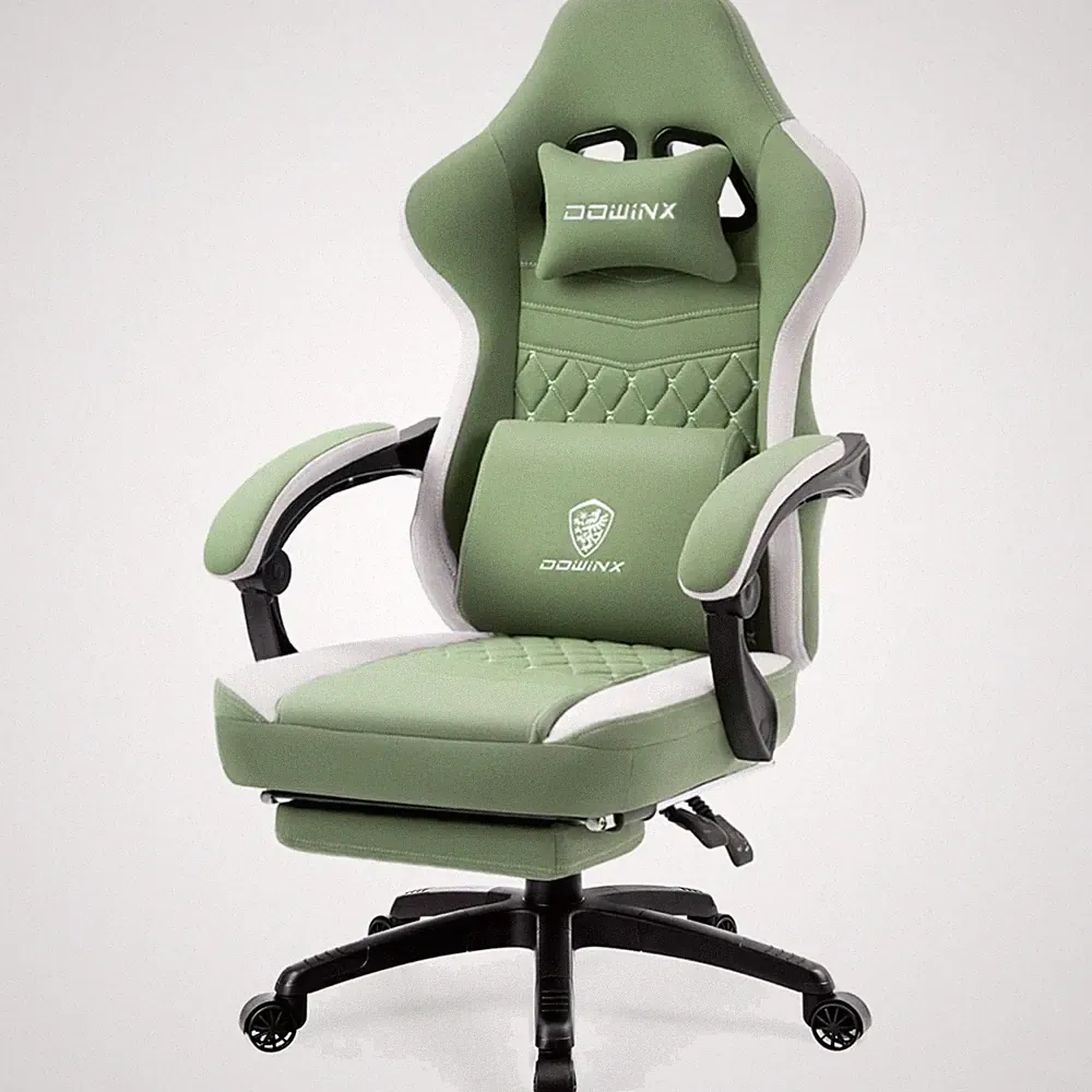 Gaming Stuhl Stoff mit Taschenfederkissen, ergonomisch, verstellbar, 150kg, grün
