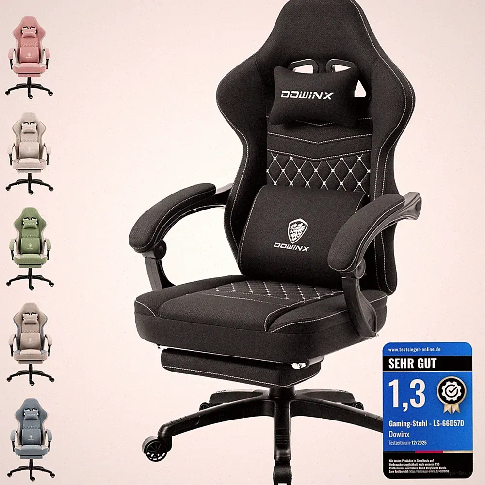 Gaming Stuhl Stoff, verstellbar, Ergonomisch, Bürostuhl, Schwarz