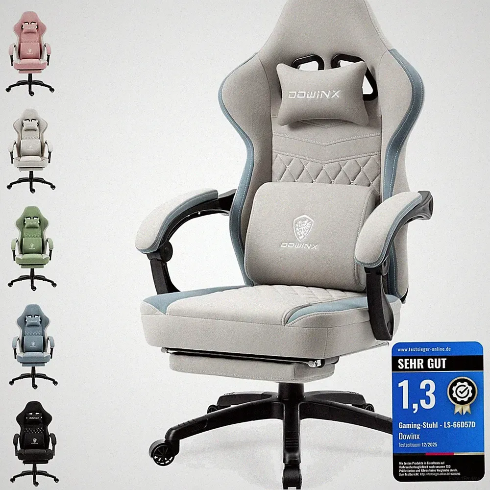 Gaming Stuhl Stoff verstellbar mit Kopfstütze Ergonomisch Bürostuhl