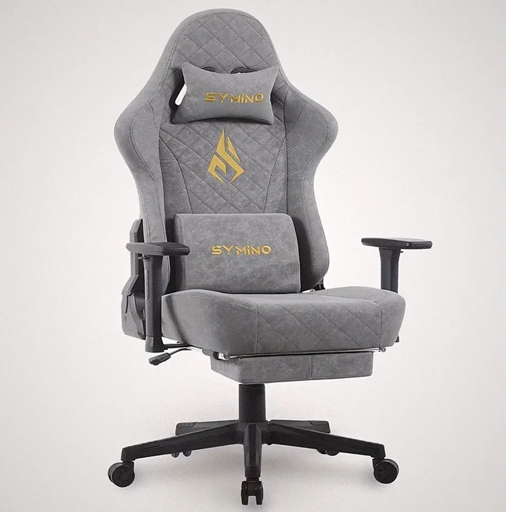 Gaming Stuhl Symino 220kg Bürostuhl Ergonomisch PU Leder Grau