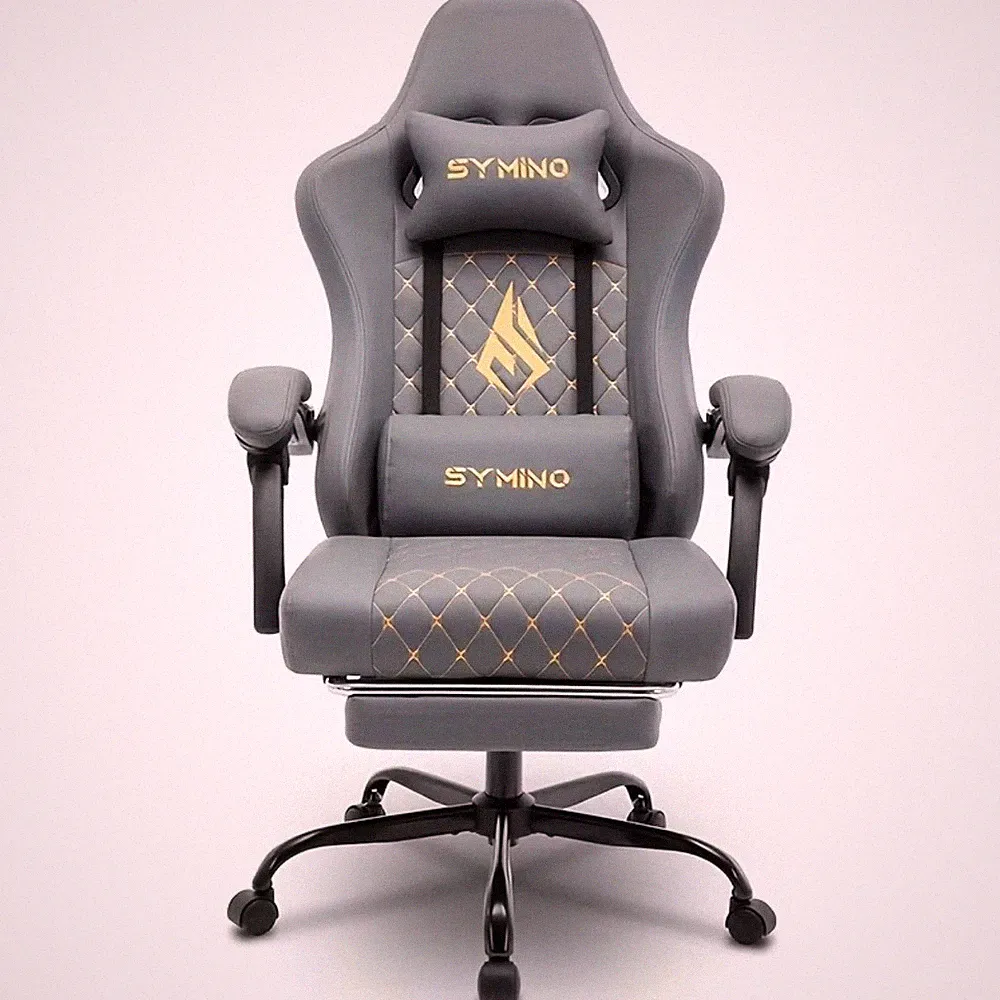 Gaming Stuhl Symino 220kg Bürostuhl Ergonomisch PU Leder Grau