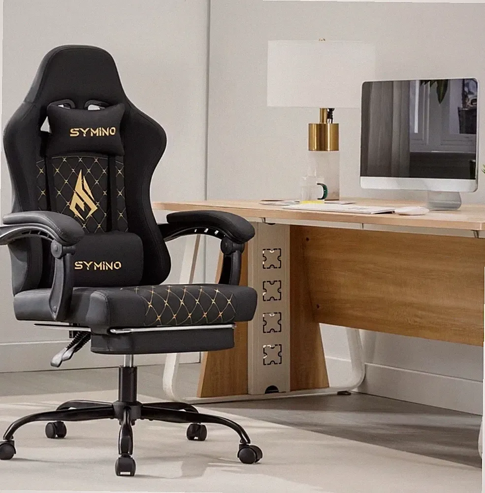 Gaming Stuhl Symino 220kg Bürostuhl Ergonomisch PU Leder Schwarz