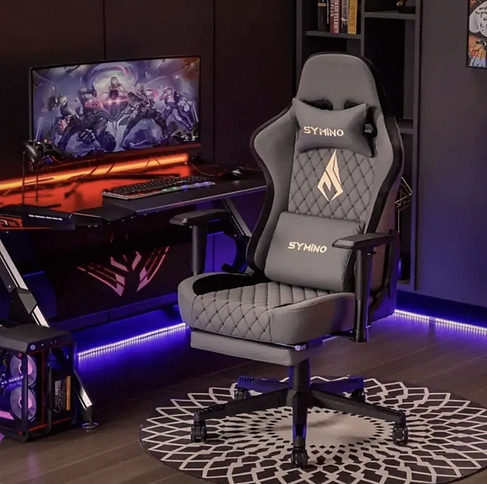 Gaming Stuhl Symino 220kg Bürostuhl Ergonomisch PU Leder Schwarz Grau