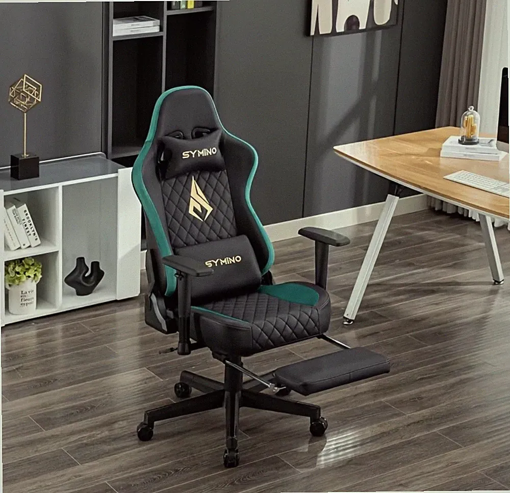 Gaming Stuhl Symino 220kg Bürostuhl Ergonomisch PU Leder Schwarz Petrol