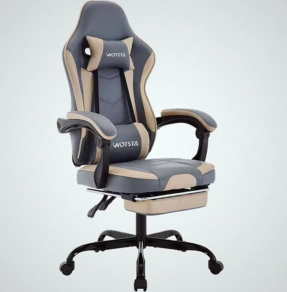Gamingstuhl Bürostuhl Schreibtischstuhl mit Lendenkissen Lederimitat Ergonomisch