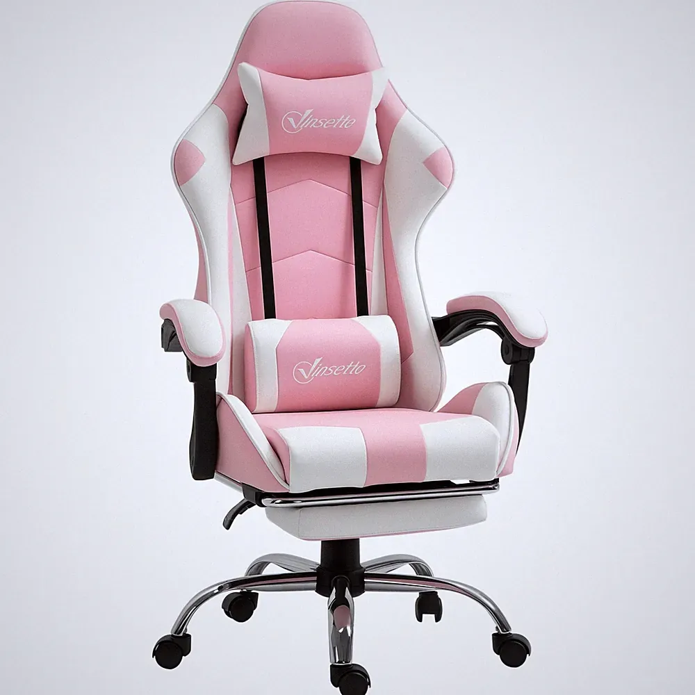 Gamingstuhl Computerstuhl mit verstellbare Kopfstütze ergonomisch PVC Rosa+Weiß