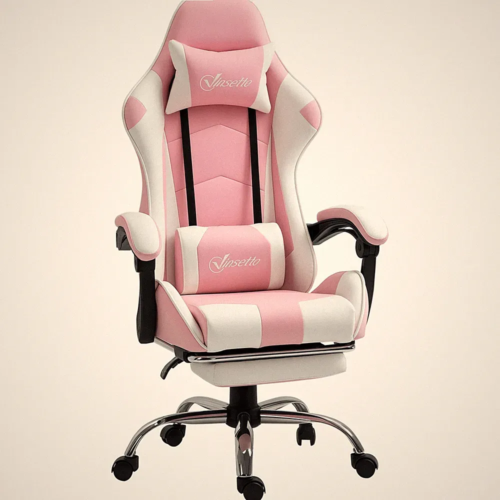 Gamingstuhl Computerstuhl mit verstellbare Kopfstütze ergonomisch PVC Rosa+Weiß