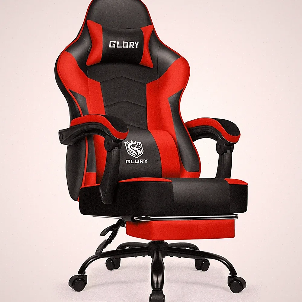 Gamingstuhl ergonomisch mit Fußstütze, 150 kg Belastbarkeit, Kunstled