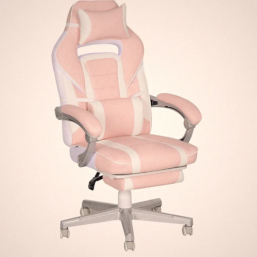 Gamingstuhl für Büro 63x63x123cm Rosa ergonomisch mit Fußstütze