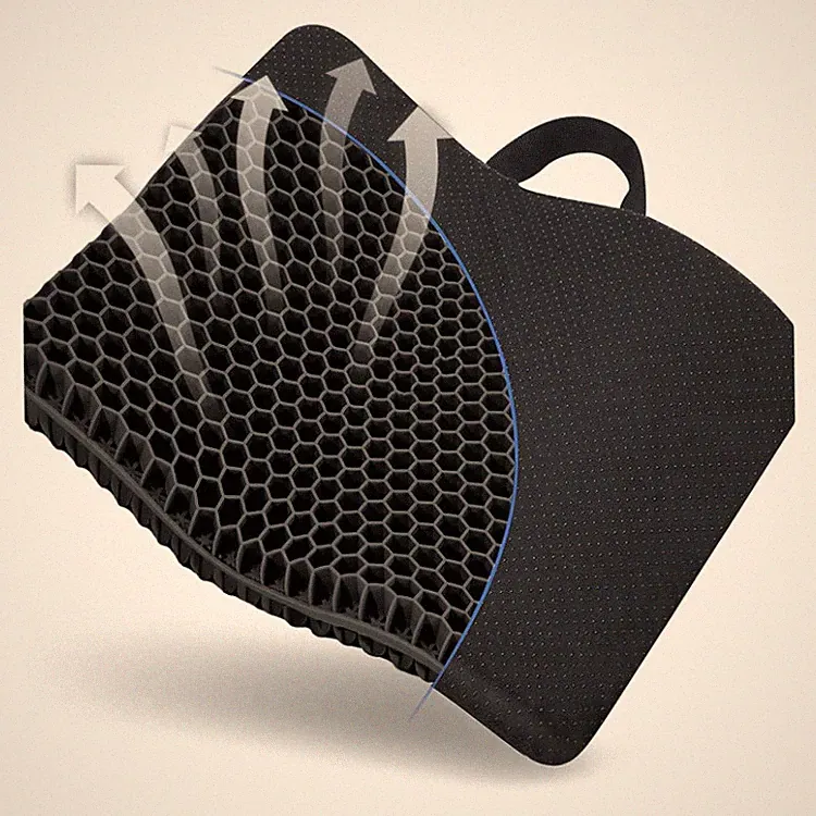 Gel-Sitzkissen für Bürostuhl, Ergonomisch, Atmungsaktiv, 43x39 cm, Schwarz, Gel