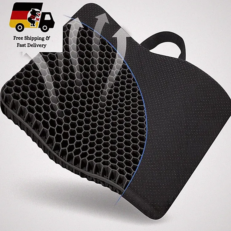 Gel-Sitzkissen TYT-8, ergonomisch, 43,5x39 cm, Schwarz, Tragbar, für Bürostuhl