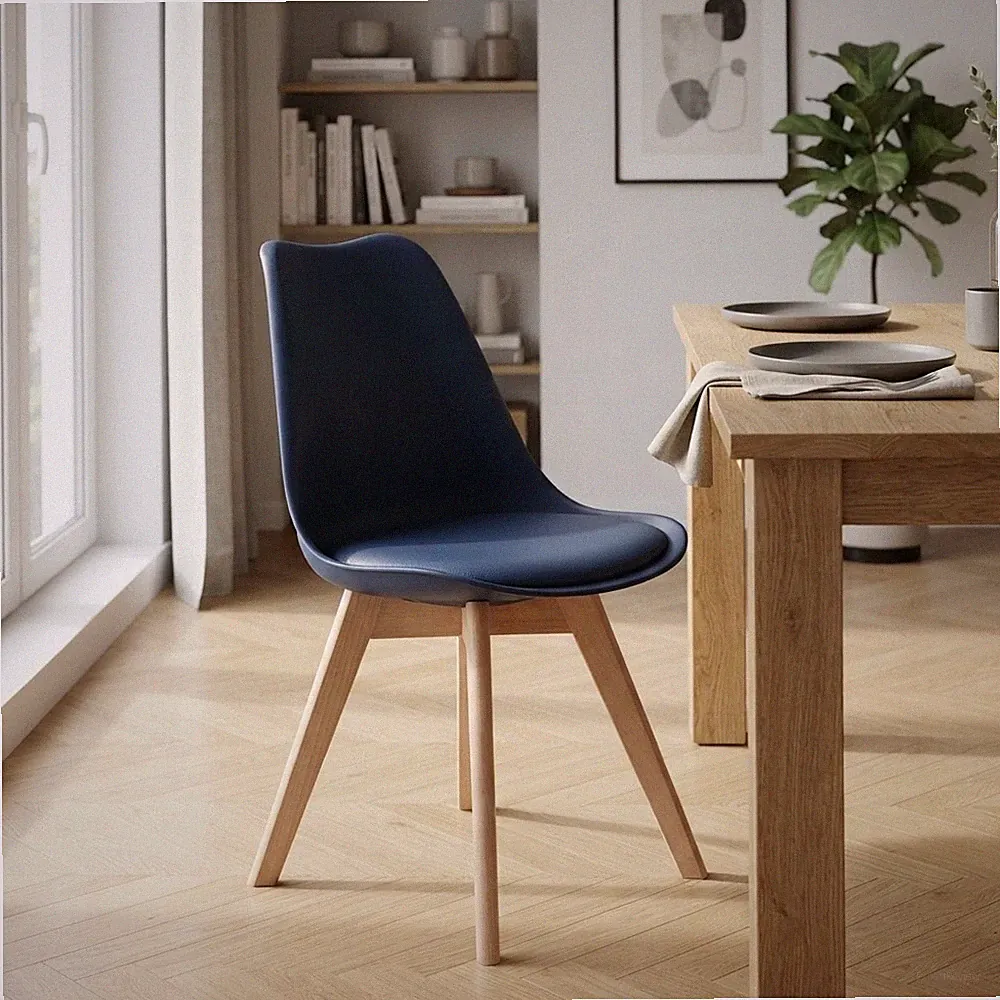 Gepolsterte Esszimmerstühle mit Buchenholzbeinen - ergonomischer königsblauer Stil