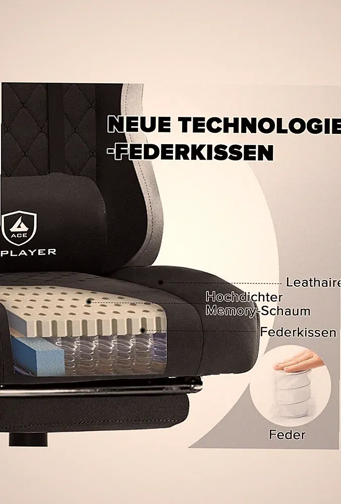 GTPLAYER Gaming Bürostuhl ergonomisch breit 50 cm gepolstert Rollen Kissen