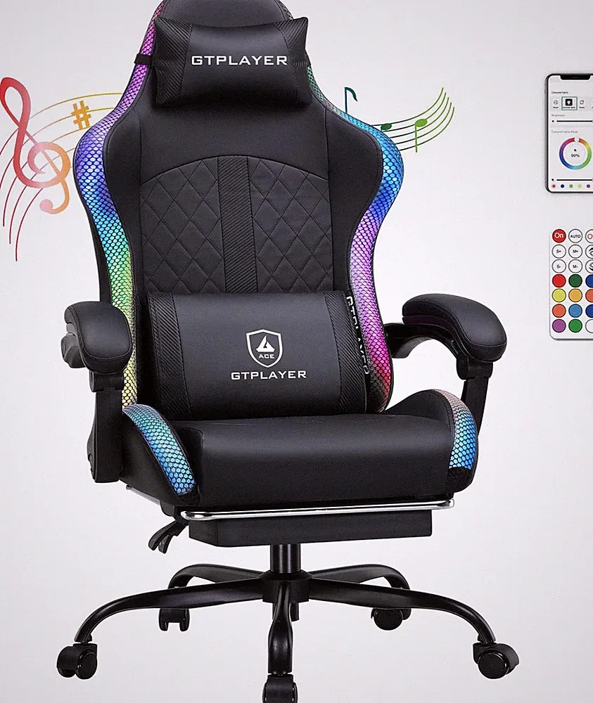 GTPLAYER Gaming Stuhl, Bürostuhl, Gaming Chair Mit Lautsprecher Und Lichtleiste