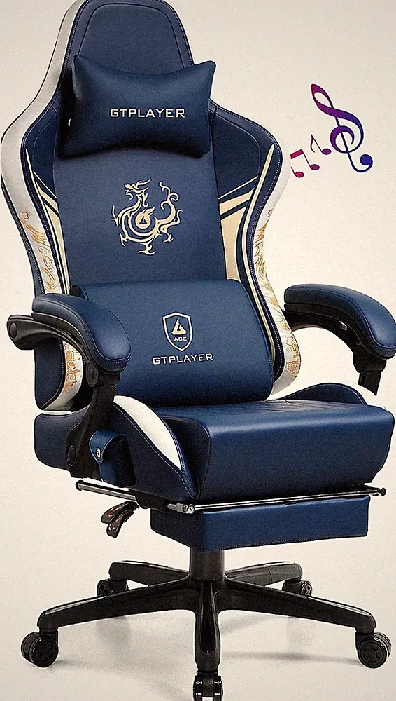 GTPLAYER Gaming Stuhl Gamer Stuhl Mit Bluetooth-Lautsprechern Und Fußstütze, Dra