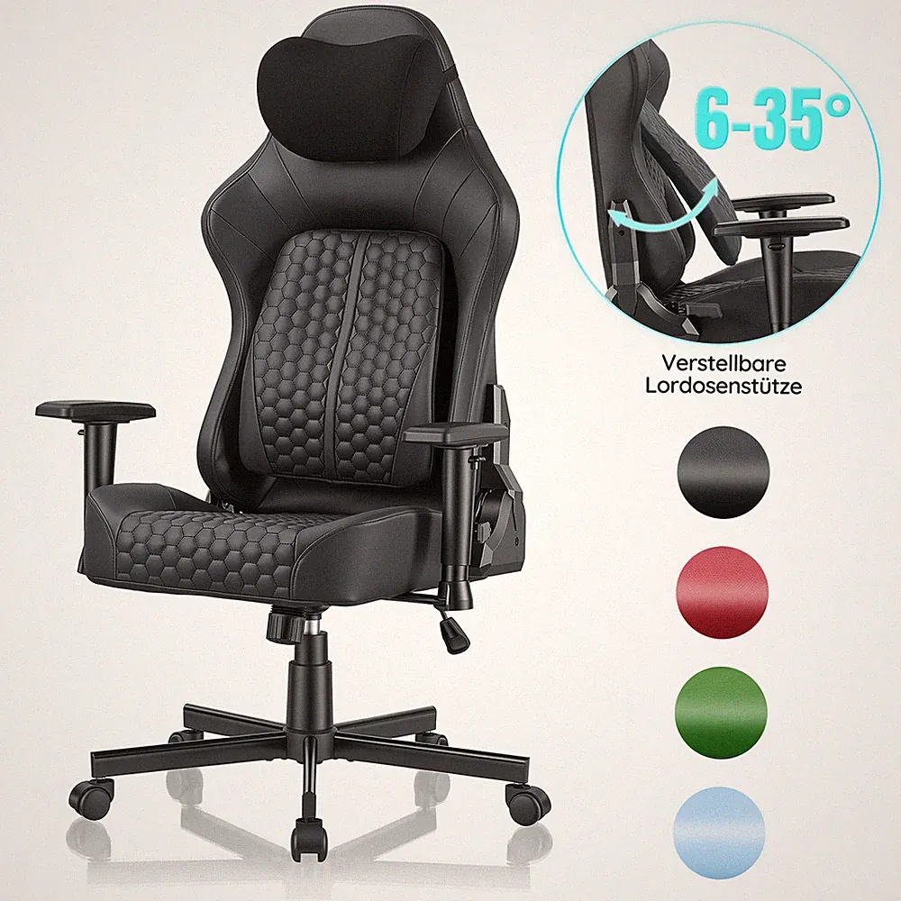 GUNJI® Gaming-Stuhl mit verstellbarer Lendenstütze Ergonomischer Bürostuhl