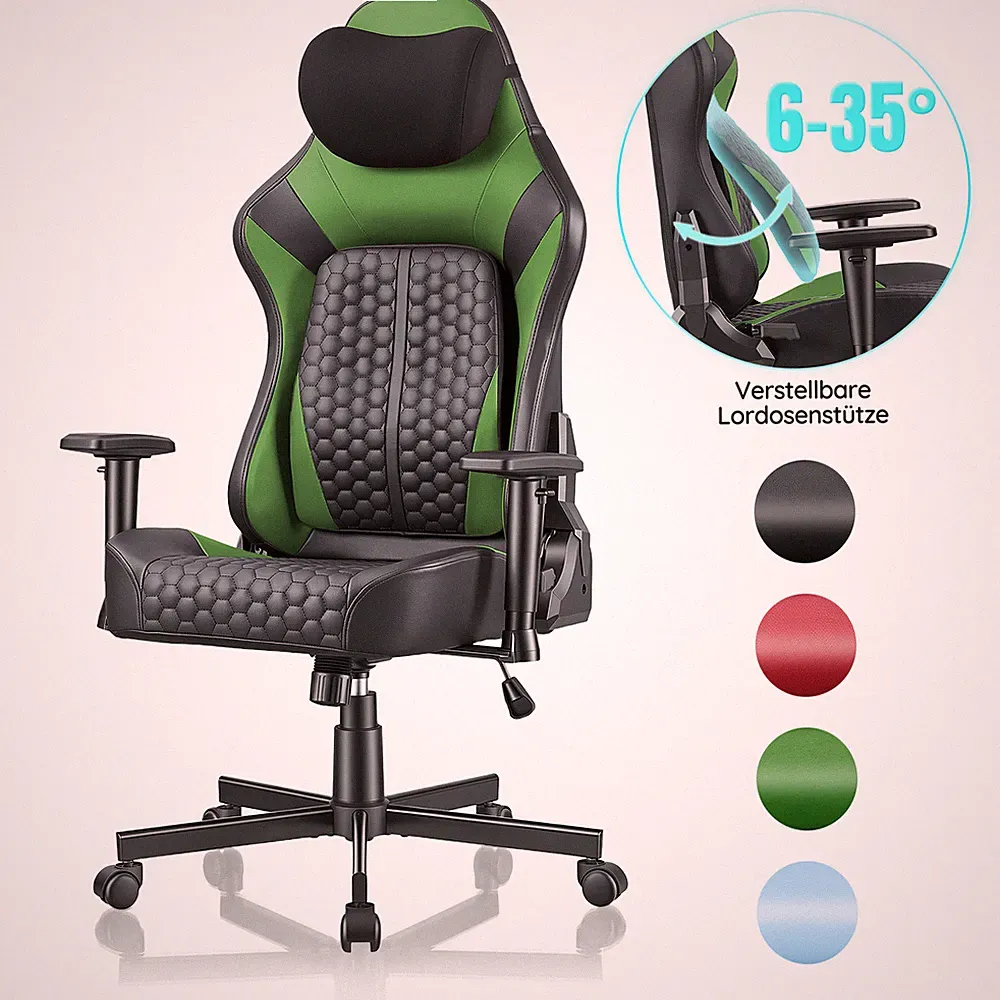 GUNJI® Gaming-Stuhl mit verstellbarer Lendenstütze Ergonomischer Bürostuhl