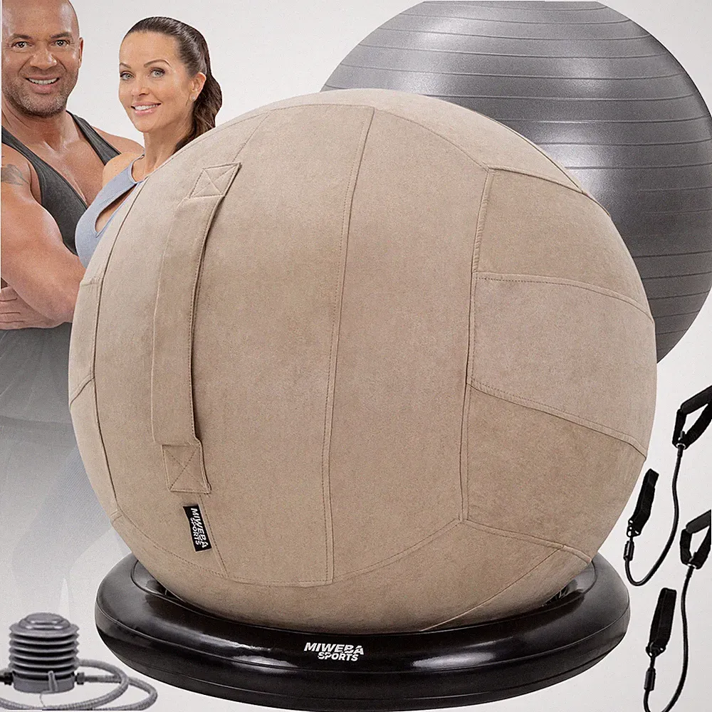 Gymnastikball Sportball Set Sitzball Ballschale Bezug Yoga Fitnessball 4in1 65cm