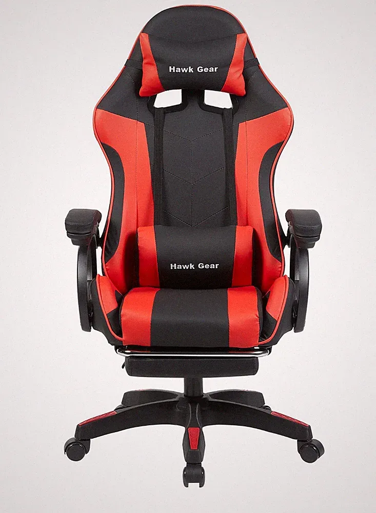 Hawk Gear Ergonomischer Gaming Stuhl Rot Schwarz mit Massage & Fußstütze Neu