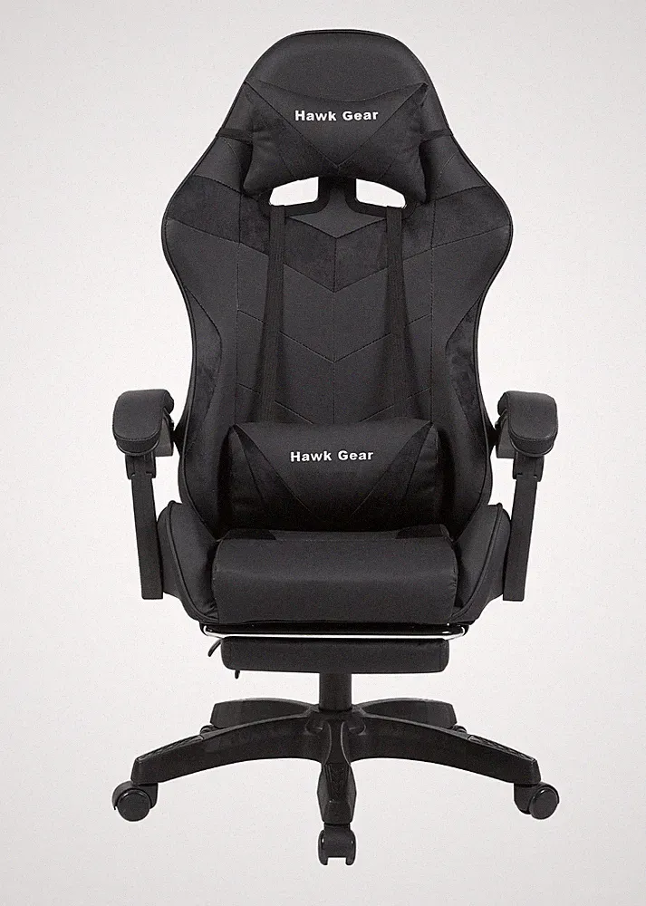 Hawk Gear Schwarz Ergonomischer Gaming Stuhl mit Massage Lendenwirbel & Fußstütze