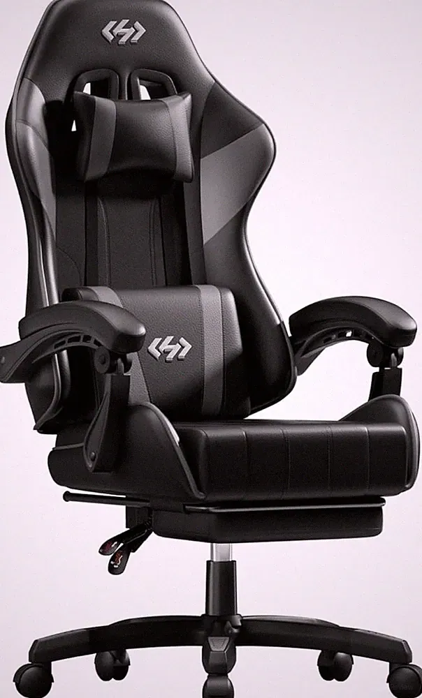 HLDIRECT Gamingstuhl – ergonomischer Bürostuhl mit Lendenkissen Schwarz/Grau NEU