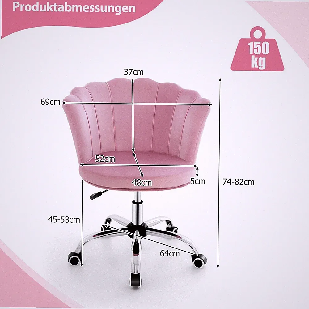 Höhenverstellbarer Bürostuhl aus Samt mit Rollen & Ergonomischem Design