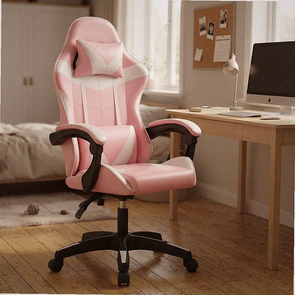 Höhenverstellbarer ergonomischer Gaming Stuhl mit Lendenkissen - Pink Elegance