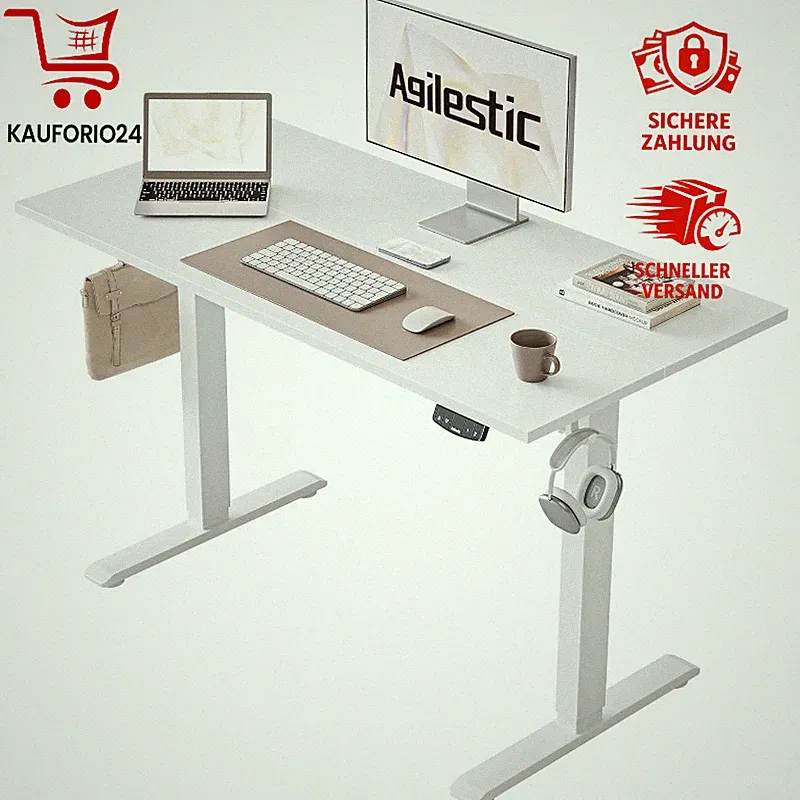 Höhenverstellbarer Schreibtisch Elektrisch 100 x 60 cm Ergonomisch Weiß