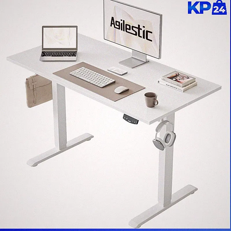 Höhenverstellbarer Schreibtisch Elektrisch 100x60 cm Ergonomisch Weiß Steh-Sitz