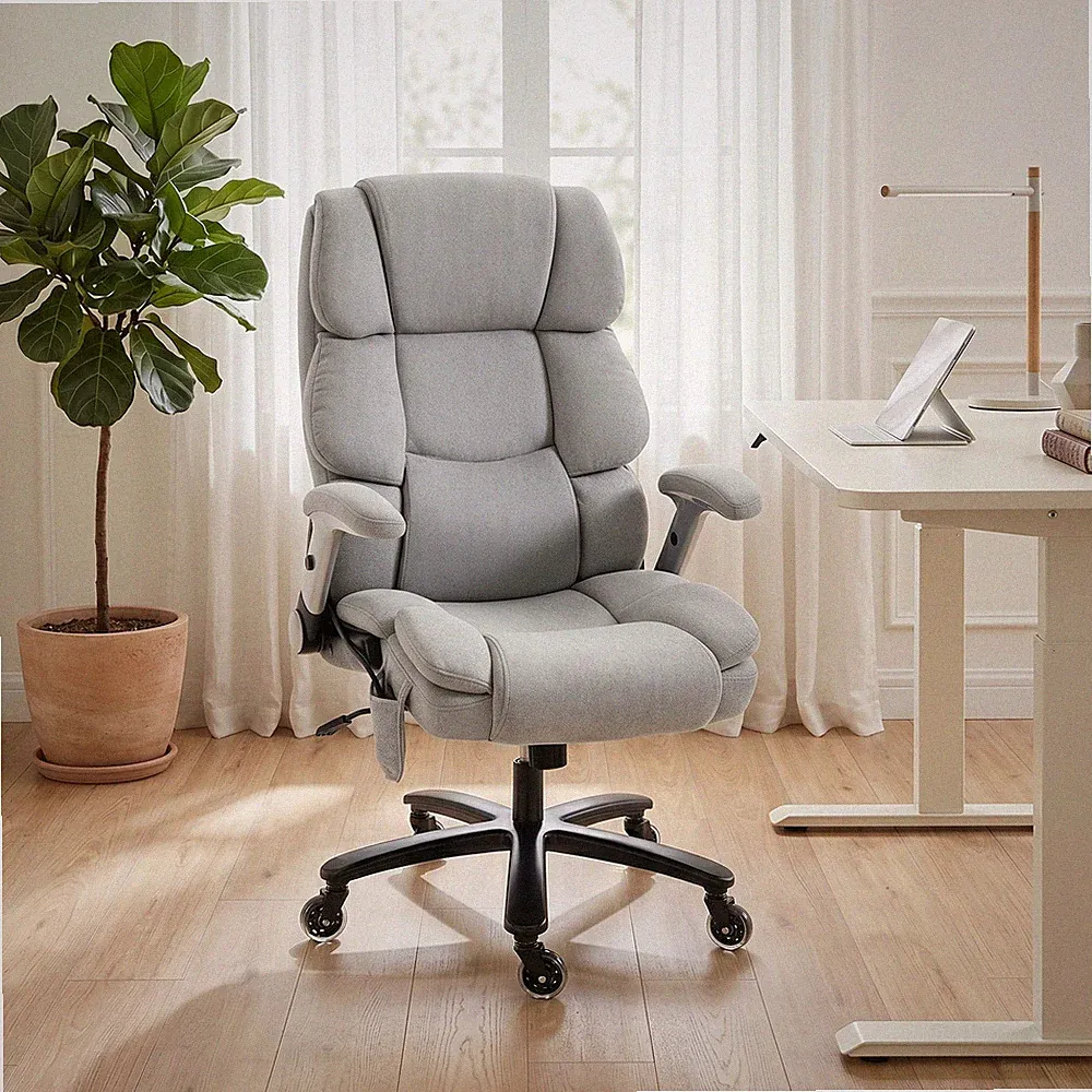 HOMCOM Bürostuhl, Ergonomisch mit Hochklappbaren Armlehnen, Lendenstütze