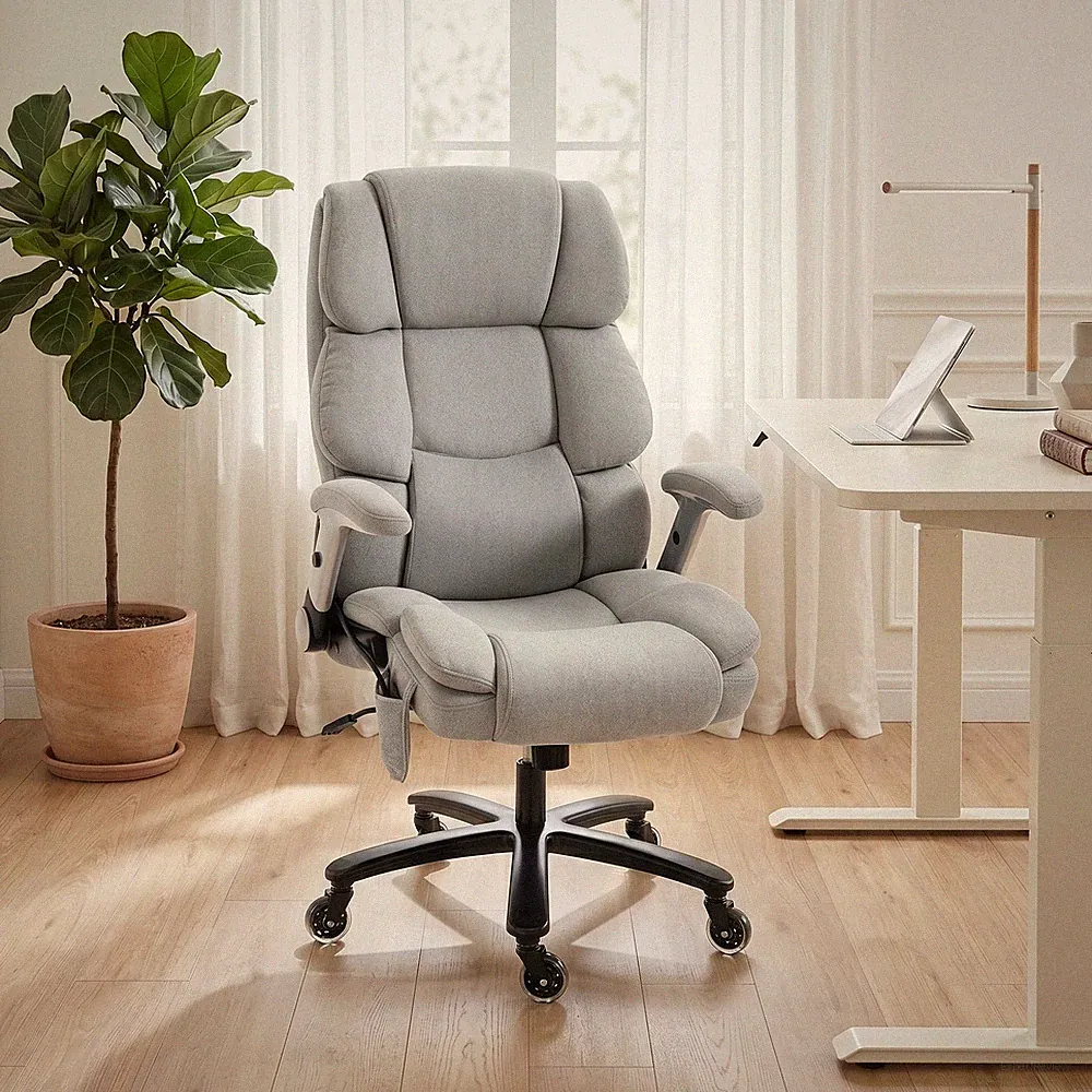 HOMCOM Bürostuhl, Ergonomisch mit Hochklappbaren Armlehnen, Lendenstütze