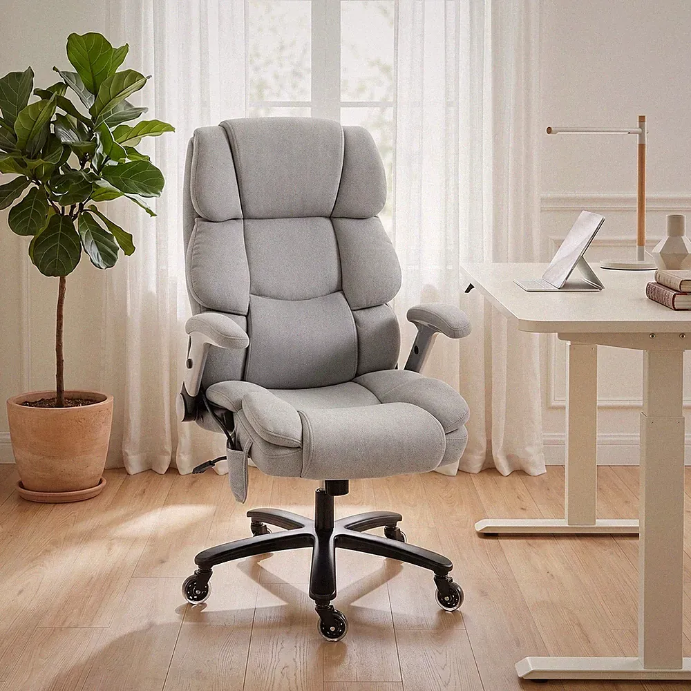 HOMCOM Bürostuhl, Ergonomisch mit Hochklappbaren Armlehnen, Lendenstütze