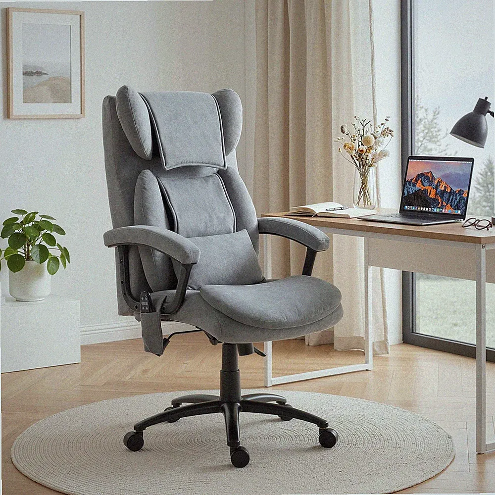 HOMCOM Bürostuhl Ergonomisch mit Massage- & Wippfunktion, Lendenstütze Grau