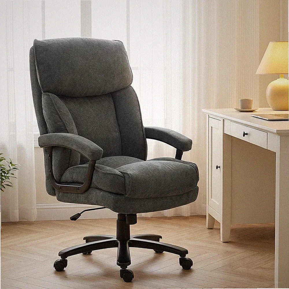 HOMCOM Bürostuhl, Ergonomisch Schreibtischstuhl mit Wippfunktion, Leinenoptik