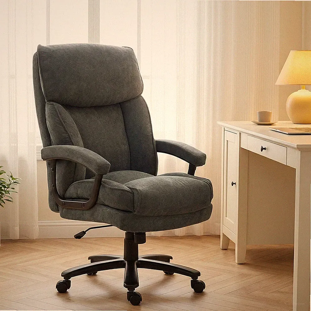HOMCOM Bürostuhl, Ergonomisch Schreibtischstuhl mit Wippfunktion, Leinenoptik
