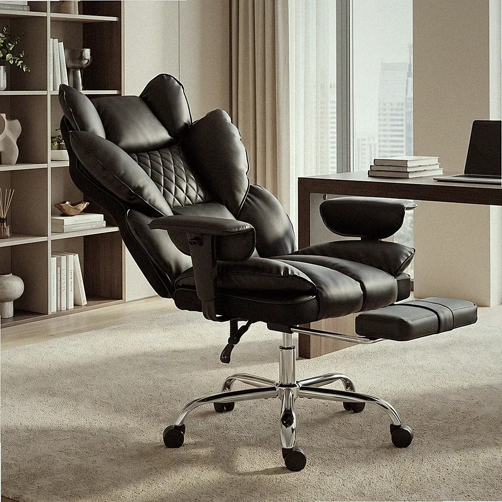 HOMCOM Bürostuhl Ergonomischer Chefsessel mit Fußstütze, bis 180 kg, Kunstleder