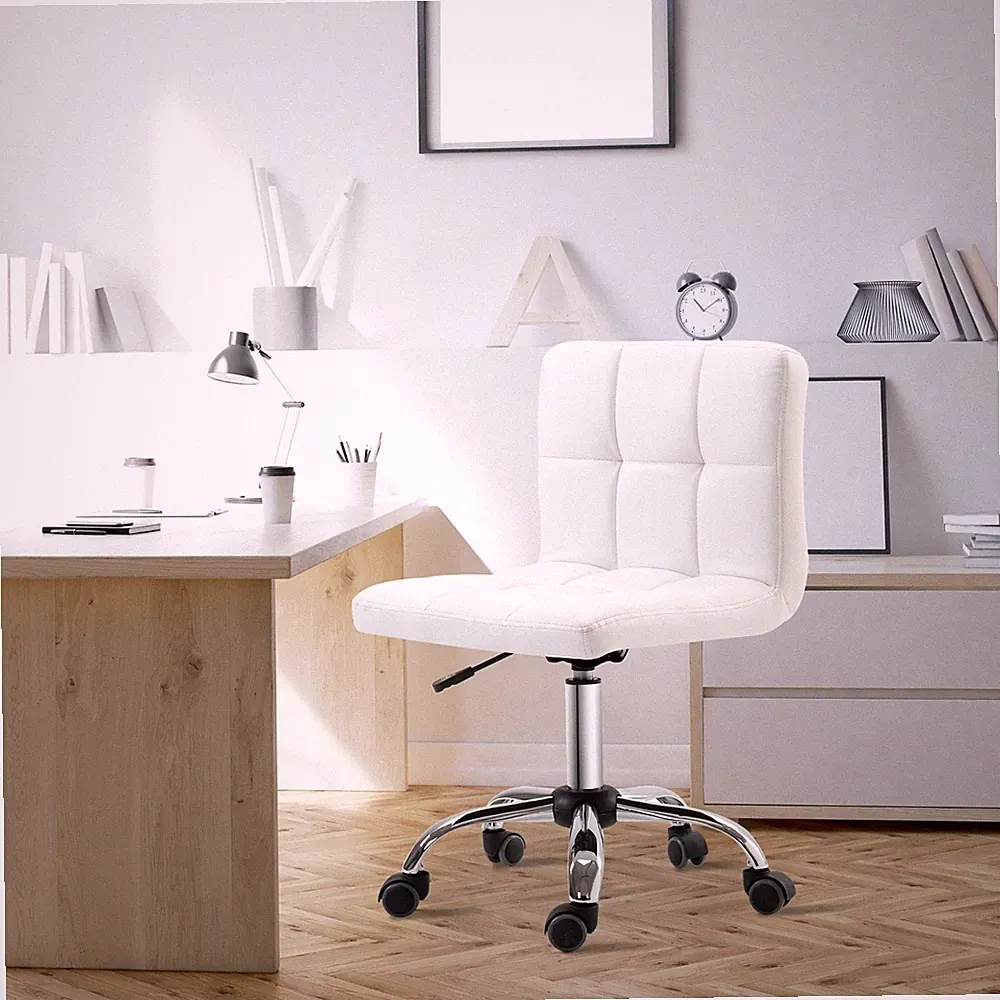 HOMCOM Bürostuhl, Ergonomischer Schreibtischstuhl ohne Armlehne für Büro, Weiß