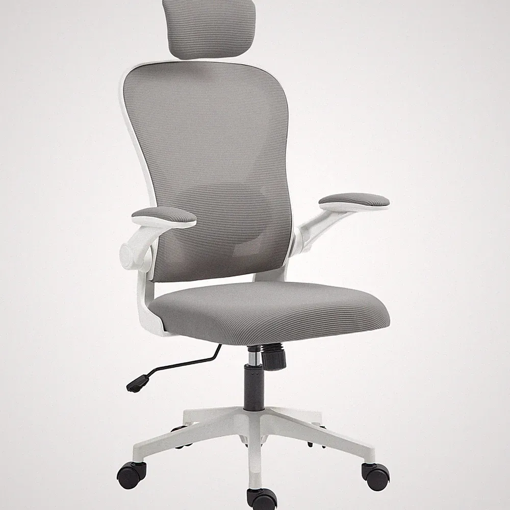 HOMCOM Ergonomischer Mesh Bürostuhl mit Kopfstütze, Lordosenstütze, Grau