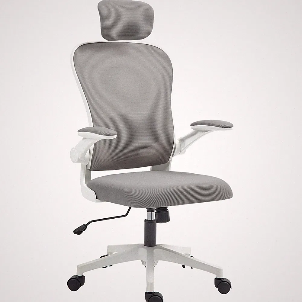 HOMCOM Ergonomischer Mesh Bürostuhl mit Kopfstütze, Lordosenstütze, Grau