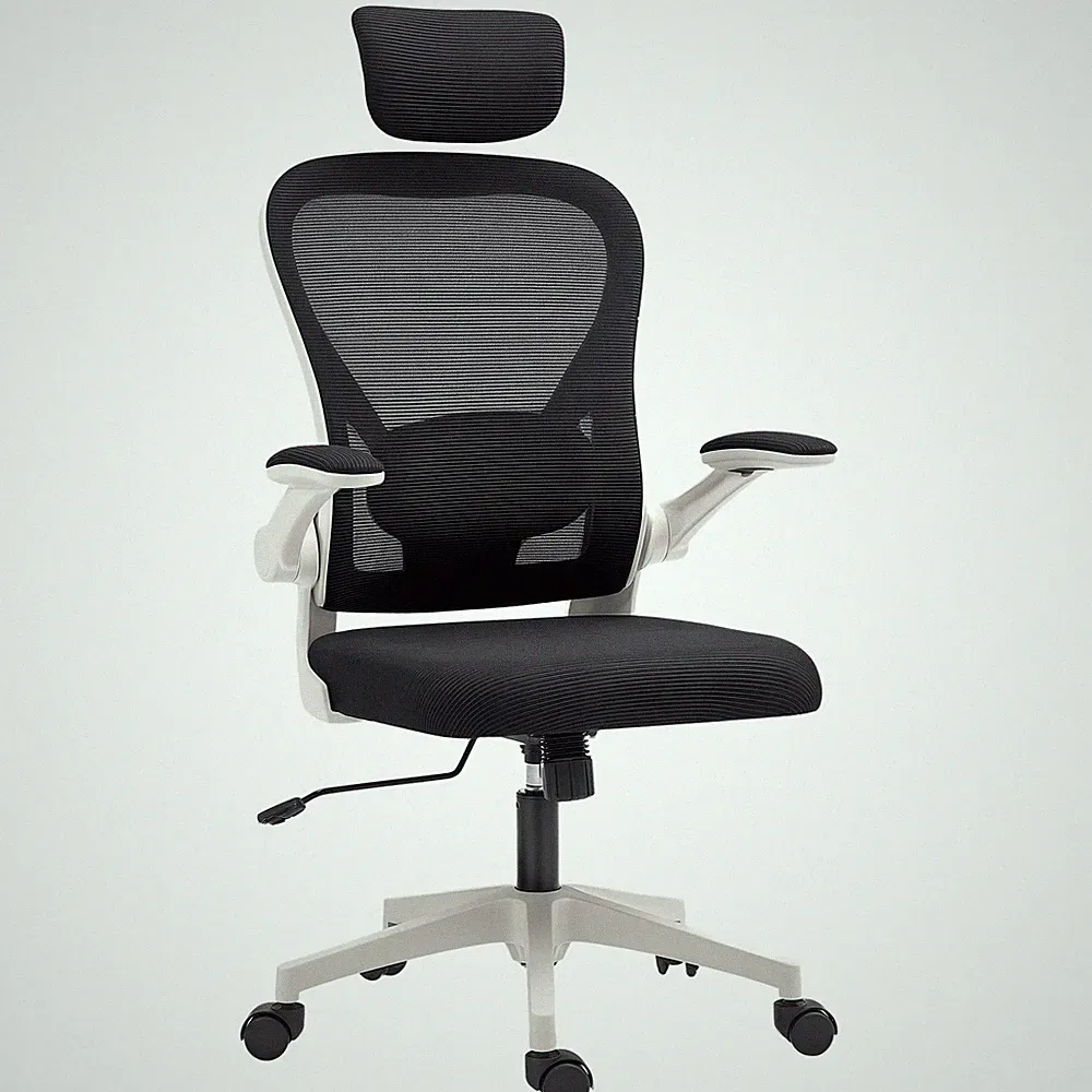 HOMCOM Ergonomischer Mesh Bürostuhl mit Kopfstütze, Lordosenstütze, Schwarz