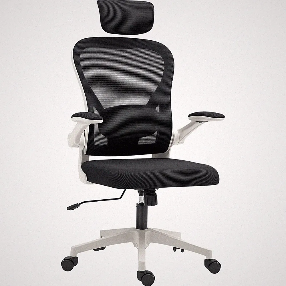 HOMCOM Ergonomischer Mesh Bürostuhl mit Kopfstütze, Lordosenstütze, Schwarz